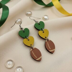 ✨5/$25✨ Green and Yellow Heart Football Earrings
